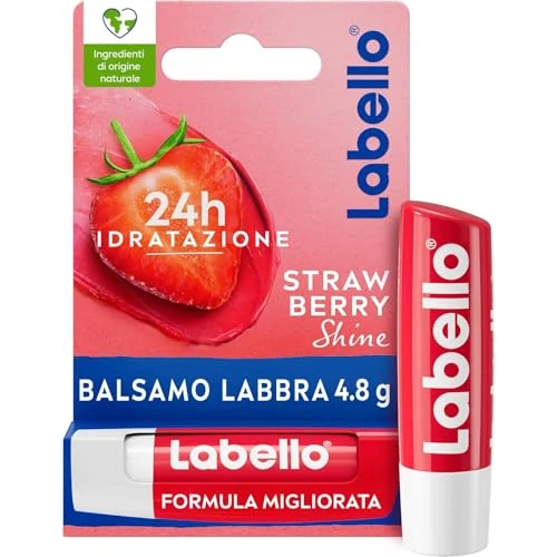 Labello Strawberry Shine Burrocacao lèvres 4.8 g, Baume à lèvres coloré et nourrissant à l'arôme de fraise, Baume à lèvres hydratant pendant 24 heures avec des ingrédients naturels