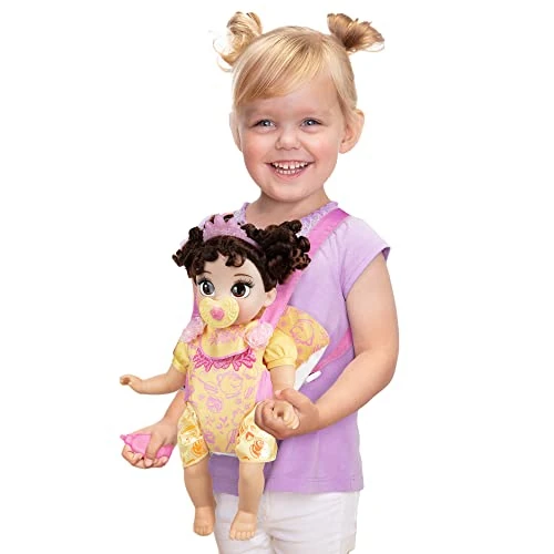 Disney Princess Belle Baby Doll with Carrier Set, Official Disney by Jakks Pacific, Includes Adorable Baby Belle Doll with Baby Carrier and Accessories, for Girls, Roleplay Fun for Kids 2+