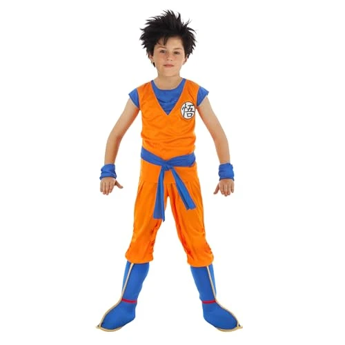 Chaks - Costume Goku Saiyajin pour garçon, tenue officielle Dragon Ball, ensemble 7 pièces pour carnaval, Halloween et fans d'anime, Orange