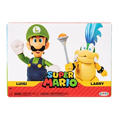 Nintendo Luigi Vs Larry Koopa, 4”/ 10cm Articulated Action Figures Pack Includes Mushroom and Wand Accessories, Iconic Figures Have Their Unique Set of Poses