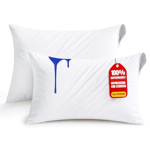 Utopia Bedding Protector de Almohada Impermeable 50x70 cm (Juego de 2) con Cremallera, Funda Almohada Certificado Oeko-Tex