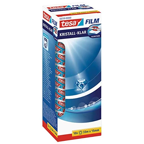 Offerta a tempo: tesafilm Crystal Clear Nastro Adesivo Trasparente, Resistente all'invecchiamento e allo strappo, Extra forte e quasi invisibile, Confezione da 10 Rotoli, 33 m x 15 mm - 0.00% da 24.90 € a 24.90 €