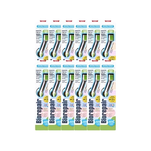 Offerta a tempo: Biorepair, Spazzolino JUNIOR Medio Soft, Per Bambini 6-12 Anni, Con Setole ad Alta Densità, Garantisce Comfort ed Efficacia, Curve Brevettato, Protezione Antibatterica, Confezione da 12 - 6% da 29.15 € a 27.30 €