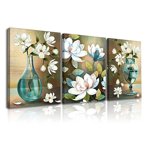 Piy Painting Leinwand Das Glück kommt mit blühenden Blumen Orchidee Wandbilder Bilder und Kunstdrucke auf Leinwand Leinwandbild Ölgemälde Home Deko für Wohnzimmer Schlafimmer Küche 30x40 cm 3Set