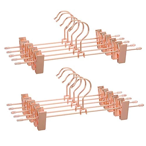 Tijdelijke aanbieding: SONGMICS Metalen broekenhanger, 10 stuks, hanger, 31 cm, met 2 anti-slip clips, voor rokken, broeken, ondergoed, hanger, ruimtebesparend, roestvrij, 360° draaibaar, roségoud CRI46R-10 van 16.99 € naar 15.29 € (10% korting)
