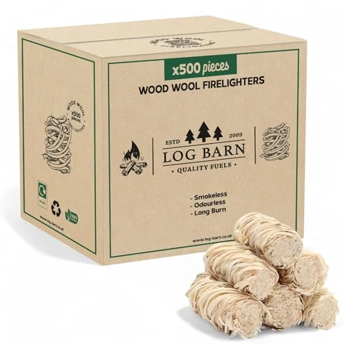 Oferta limitowana: Log-Barn Rozpałki z naturalnego drewna ekologicznego - 500 podpałek z wełny drzewnej, do rozpalania ognia w piecach, grillu, piecach do pizzy i wędzarniach, bezpieczny rozrusznik węgla drzewnego z 89.99 zł na 89.99 zł (oszczędź 0.00%)