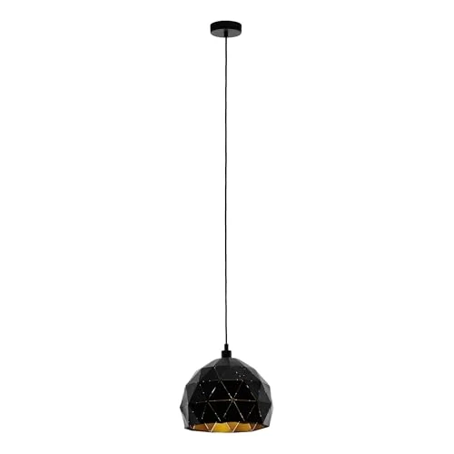 EGLO Lampa wisząca Roccaforte, 1-punktowa lampa wisząca, lampa wisząca ze stali, kolor: czarny, złoty, oprawa: E27, Ø: 30 cm