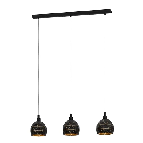 Limited-time offer: Eglo Roccaforte 3-Flame Pendant Lamp, Steel, Black and Gold Hanging Light, E27 Socket from 156.86 GBP to 156.86 GBP (save 0%)