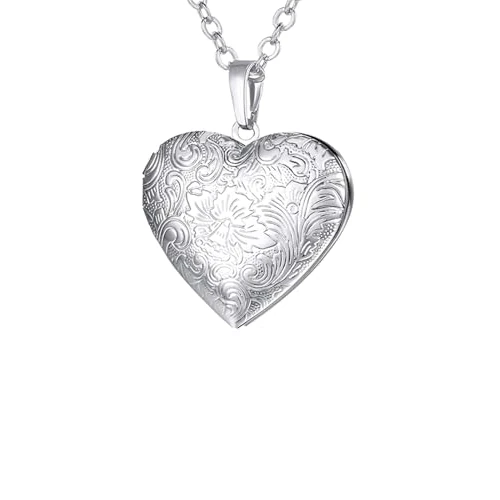 Zeitlich begrenztes Angebot: U7 Damen Halskette Anhänger Herz Medaillon zum Öffnen Reliefgravierung Blumen Foto Bilder Vintage Amulett Kettenanhänger Weißgold Messing Locket Necklace Modeschmuck für Frauen Oma von 18.99 € auf 18.99 € (0.00% Rabatt)