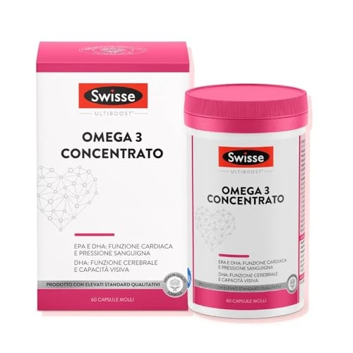 Offerta a tempo: Swisse Omega 3 Concentrato 60 capsule molli 1800 mg di Olio di Pesce,648mg EPA e 432mg DHA per porzione, Certificato 5* IFOS, Capsule inodore rivestite alla vaniglia - 51% da 43.90 € a 21.56 €