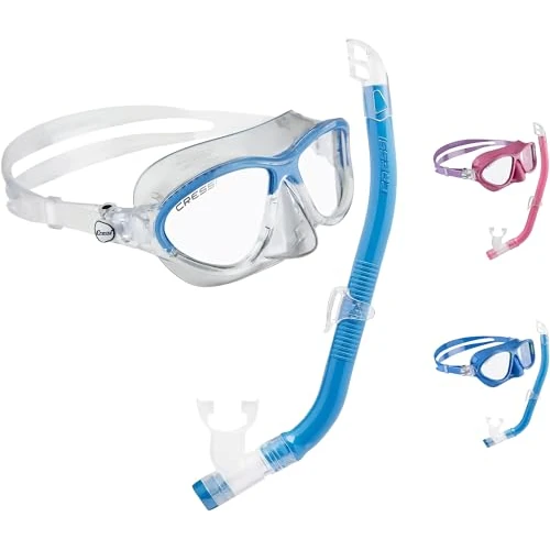 Cressi C/Set Moon Kid & Top Colorama Kit de Snorkeling, Unisex niños, Transparente/Azul Claro, Uni