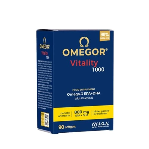 Limited-time offer: Omega 3 Capsules High Strength - OMEGOR Vitality 1000 Omega3 Supplement with 535mg EPA and 268mg DHA for Heart, Brain and Eye Vision - No Fishy Aftertaste (90 Softgel Caps) from 32.56 GBP to 32.56 GBP (save 0%)