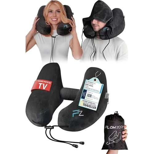 Zeitlich begrenztes Angebot: FLOWZOOM AIR Reise-Nackenkissen für Flugzeug, aufblasbar, schwarz, Größe L von 35.95 € auf 24.19 € (33% Rabatt)