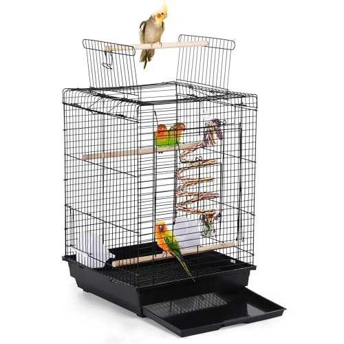 Yaheetech Jaula para Pájaros Jaula de Metal, Negra, con Comedero 40 x 40 x 58 cm
