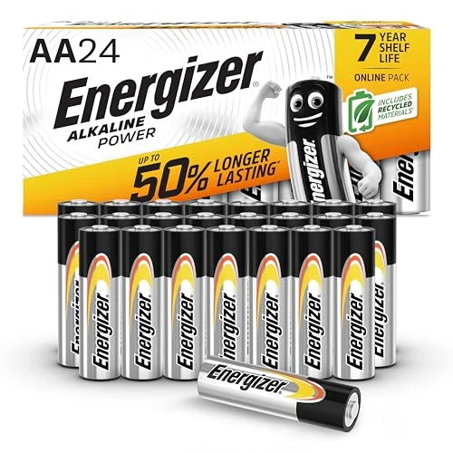 Energizer Alkaline Power - Pilas AA (Paquete de 24) - 1,5V Baterías Alcalinas - para Aparatos Domésticos y Electrónicos - Embalaje 100% reciclable - 7 años de Vida útil [Exclusivo en Amazon]