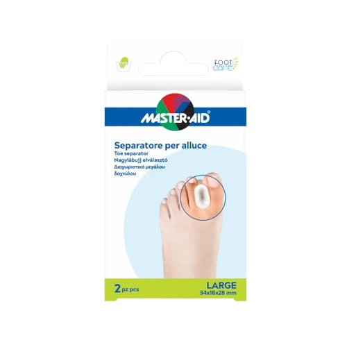 MASTER AID Footcare Hallux Valgus - Teenslippers - Teenslippers van gel - Groot formaat - 1 verpakking van 2 stuks - 34 x 16 x 28 mm