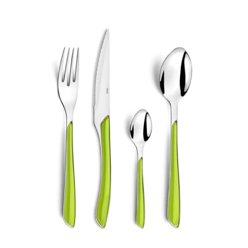 Limited offer: Amefa ECLAT Green 32 Piece Cutlery Set for up to 8 People, Stainless Steel, Mirror Finish with Coloured Handle from 85.70 EUR to 52.73 EUR (save 38%)