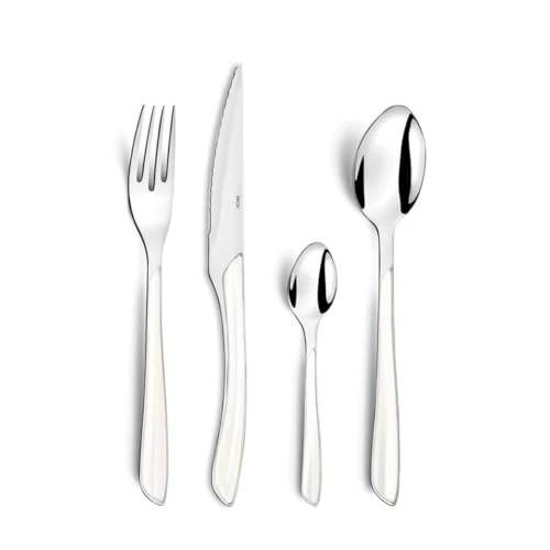 Amefa ECLAT White 16 Piece Cutlery Set for up to 4 People, Stainless Steel, Mirror Finish with Coloured Handle