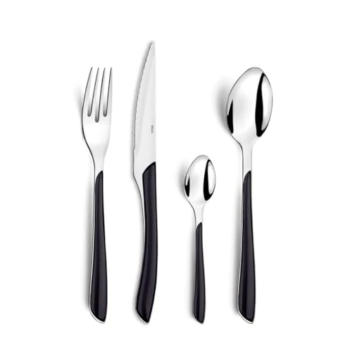 Amefa ECLAT Black 32 Piece Cutlery Set for up to 8 People, Stainless Steel, Mirror Finish with Coloured Handle