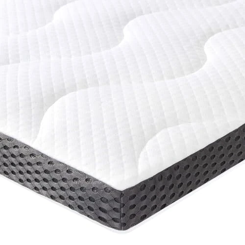 Amazon Basics Surmatelas de Mousse à Mémoire de Forme avec Gel Rafraîchissant Moelleux, 160 x 200 x 7 cm, Blanc