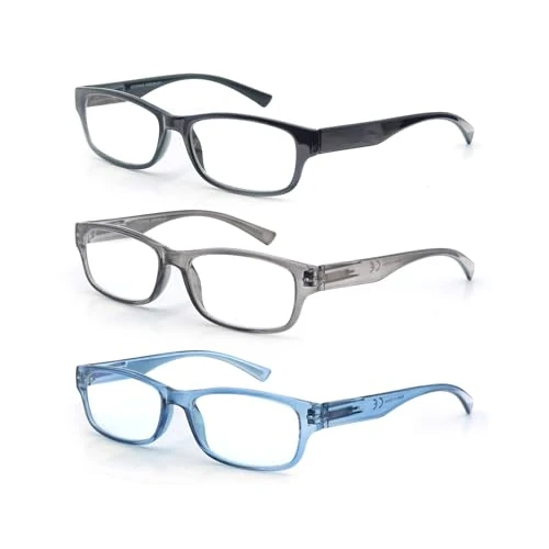 Offerta a tempo: MODFANS Occhiali da Lettura 2.5 Uomo Donna, Nero-Grigio-Blu, Confezione da 3 - 0.00% da 18.71 € a 18.71 €