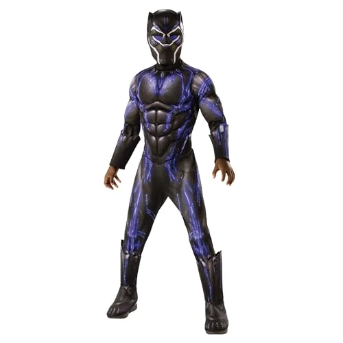 Rubies- Marvel: Avengers Endgame Deluxe Black Panther Battle Costume & Mask Pantera Negra Disfraz, Multicolor, S (Rubie'S 700683_S)