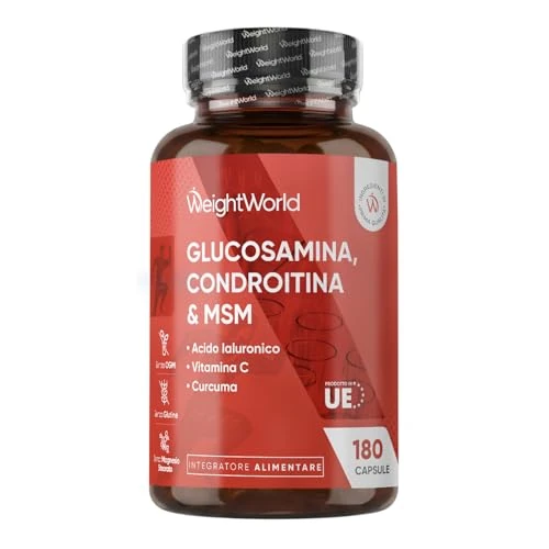 Offerta a tempo: Glucosamina Condroitina MSM, Acido Ialuronico, Vit C e Curcuma, 6 Mesi, Glucosamina Complex, La Vitamina C Contribuisce alla Normale Formazione del Collagene per la Normale Funzione delle Ossa (EFSA) - 13% da 22.99 € a 19.99 €