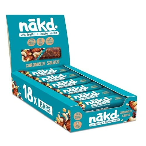 Offerta a tempo: Nākd. Caramello Salato | Barrette Crude con Frutta e Frutta Secca | Ingredienti 100% Naturali | Senza Zuccheri Aggiunti | Vegan | Senza Aromi Aggiunti | 18 x 35g | 630g - 19% da 15.99 € a 12.91 €