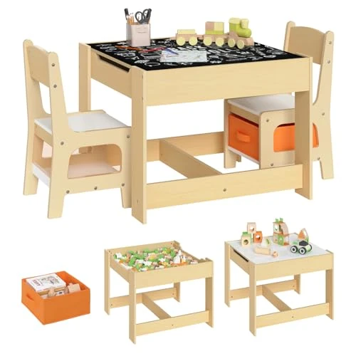 Offerta a tempo: WOLTU Set Tavolo e Sedie per Bambini dai 3 Anni in su, Legno Naturale - 21% da 90.99 € a 72.19 €