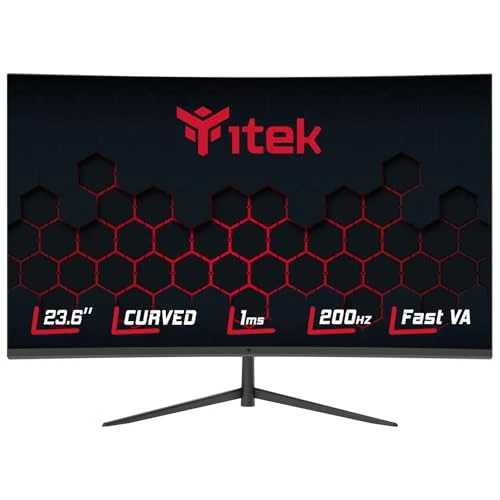Itek monitor GGC - 23.6" Curvo, 1920x1080 FHD, Panello Fast VA da 200Hz, Risposta 1ms, Collegamenti HDMI e DP, Adapt Sync