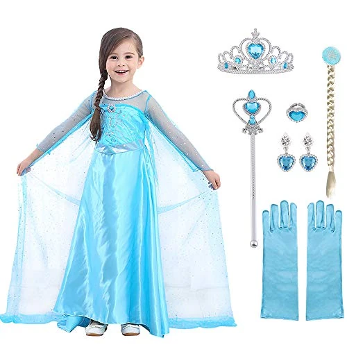 Offerta a tempo: URAQT Vestito Principessa Bambina,120cm,Blu,Set Principessa con Accessori - 36% da 18.99 € a 12.20 €