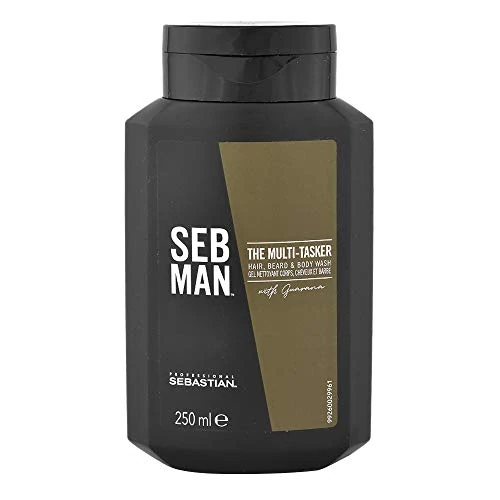 Seb Man The Multitasker, Detergente per Capelli, Barba e Corpo, Shampoo 3 in 1, Per Tutti i Tipi di Capelli, Multi Beneficio, Estratto di Guaranà, 250ml