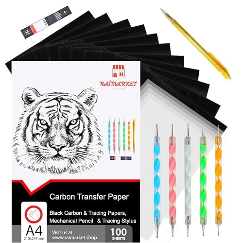 Offerta a tempo: Raimarket Carta Carbone Nera A4 per Tessuti, Cartamodelli e Artigianato | 100 Fogli Copiativi | Carta Transfer per Cucito, Sartoria, DIY - 0.00% da 12.99 € a 12.99 €