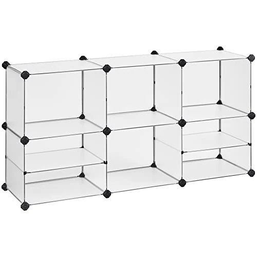 SONGMICS Estantería Modular de 9 Compartimentos, Organizador de Plástico, Zapatero, 30 x 40 x 30 cm, 39 x 40 x 15 cm, Salón, Dormitorio, Estudio, con Martillo de Goma y Hierro, Blanco LPC36W