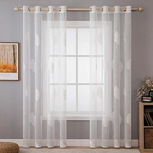 Offerta a tempo: MIULEE Tende per Interni Trasparente con Ricami a Foglie Bianche 140x260 cm - 0.00% da 40.99 € a 40.99 €