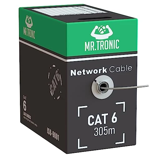 Offerta a tempo: Mr. Tronic Cat6 Bulk Cavo Ethernet 305 m, Cavo di rete LAN Ethernet Cat 6 ad alta velocità per Internet veloce 1 Gbps 250 MHz, Cavo Ethernet AWG24, Cat6 UTP CCA (305 metri, Grigio) - 20% da 152.49 € a 121.96 €