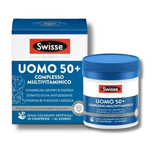 Offerta a tempo: SWISSE Ultivit - Multivitaminico Completo Uomo 50+ con Magnesio Vitamine e Ferro per Supporto a Sistema Immunitario Adulti e Metabolismo Energetico, Integratori Alimentari Made in Italy, 30 Compresse - 33% da 20.90 € a 13.99 €