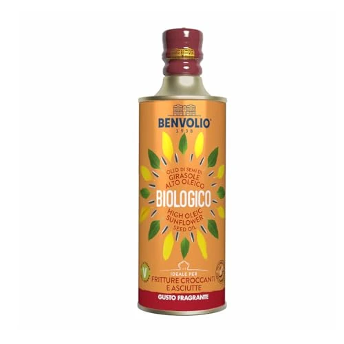Huile de tournesol biologique à haute teneur en acide oléique - BENVOLIO 1938 500ml - Huile de friture riche en vitamine E HUILE DE TOURNESOL ORGANIQUE A HAUTE TENEUR EN OLÉICIDE