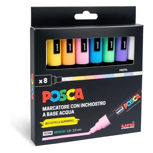 Offerta a tempo: POSCA - Uniposca Set con Pennarelli Acrilici Punta Tonda 1.8 - 2.5 mm, Colori per Tessuti, Legno, Vetro e Altro, Pennarelli Acquerellabili Uni Posca Professionali e Cartoleria, Resistenti a Acqua/Luce - 38% da 31.90 € a 19.92 €