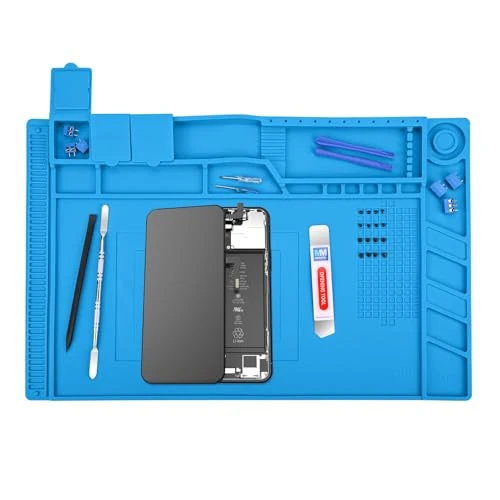 Zeitlich begrenztes Angebot: MMOBIEL Reparatur- und Lötmatte Silikon - 45 x 30 cm – Silikonmatte Hitzebeständig bis 500°C - Werkbankmatte für Lötarbeiten, Handy-, Computer- und Elektronikreparaturen - Silikon-Lötmatte – Blau von 14.99 € auf 14.99 € (0.00%