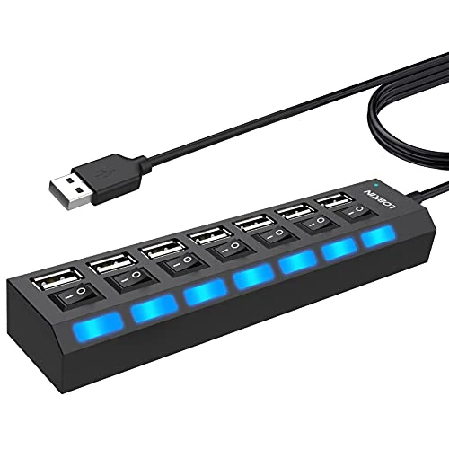 LOBKIN Hub, 7 en 1 Hub con Interruptor Multiplicador de Puertos, Adaptador de Puerto Multi USB para PC, USB 2.0 con Cable de 60 cm