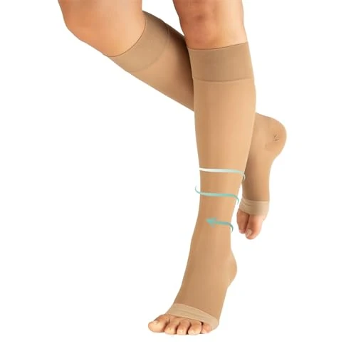 Tijdelijke aanbieding: CALZITALY PACK 1/2 Kniekousen met open teen en graduele compressie 15-21 mm/Hg | Medische teenloze kousen | Zwart, huidkleur | XS/S, S/M, L/XL | 140 DEN | Gemaakt in Italië (Beige, S/M) van 12.95 € naar 12.95 € (0.00% korting)