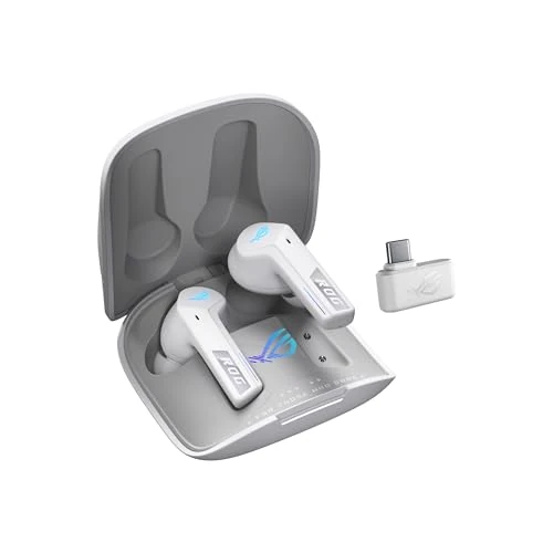 ASUS ROG Cetra True Wireless Speednova Cuffie Gaming Senza Fili, Tecnologia Wireless ROG SpeedNova, Audio 24 bit 96 kHz, Microfoni IA a Conduzione Ossea, ANC, Fino a 46 Ore di Autonomia, Bianco