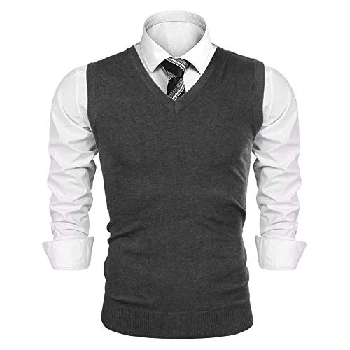 iClosam Mens Tank Tops Men's Sleeveless Gilet V-Neck Sweater Vest Men Business Casual Knitwear Dark Grey L
