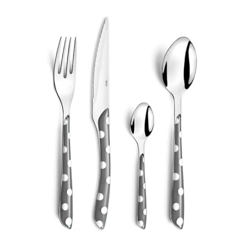 Amefa 2234AAMBA1B60 ECLAT Polka Dot 16-Piece Cutlery Set, Stainless Steel, Gray, Ménagère 32 couverts Pour 8 personnes