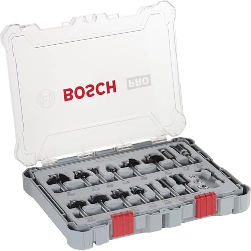 Bosch 15x PRO Fräser-Set gemischt (für Weichholz, Hartholz, Ø 13/16/13/35/25/16/32/32/27/29/19/25/8/10/16 mm, Professional Zubehör Handfräse, Kantenfräse)