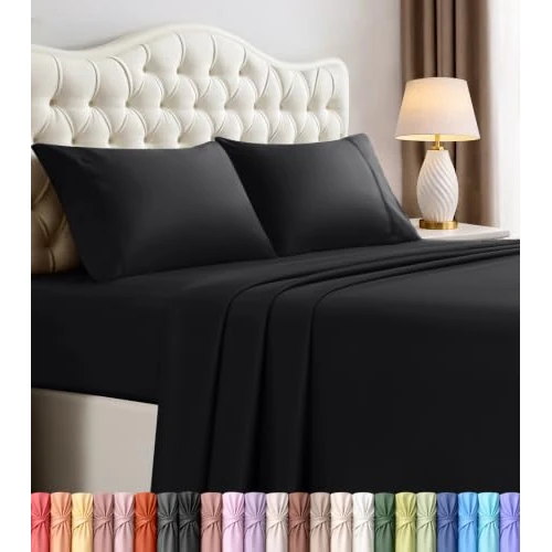 Offerta a tempo: Utopia Bedding Set di lenzuola per letto California King, in microfibra spazzolata, resistente al restringimento e allo sbiadimento, facile da pulire, 4 pezzi, colore nero - 14% da 31.18 € a 26.92 €