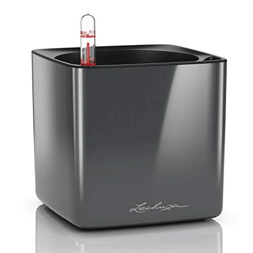 Limited-time offer: LECHUZA Self Watering Plant Pots Indoor CUBE Glossy 14 Small Plastic Planter without Drainage Hole H14 L14 W14 cm Charcoal High-Gloss from 26.86 GBP to 26.86 GBP (save 0%)