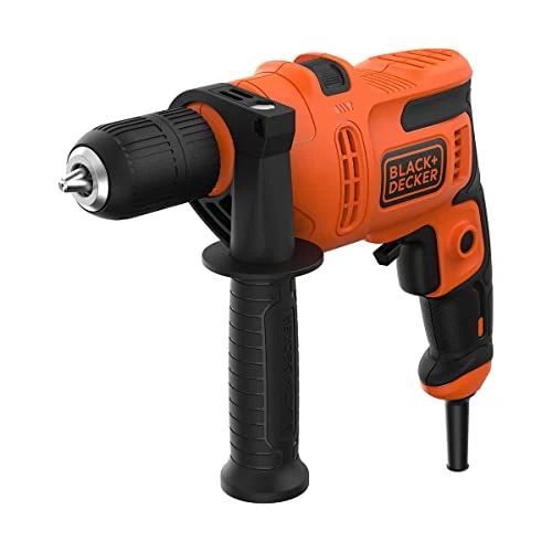BLACK+DECKER Trapano elettrico a percussione da 500W, potente 0-32.300 BPM per muratura e calcestruzzo, design compatto con impugnatura laterale, BEH200-QS