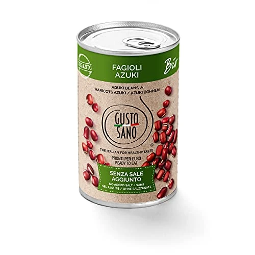 GUSTO SANO AZUKIBOHNEN BIO, Bohnen dose 6 Pack X 400 Gr: 2,4 KG. Bohnen Konserve,Azuki Bohnen, Gekochte rehydrierte Dose und stabilisiert durch einen thermischen Prozess. GVO-frei. Made in Italy 100%